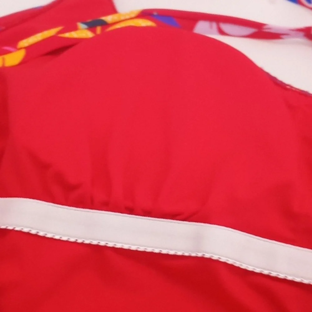 Sold! Caribbean Joe Tropical Print One Piece Swimsuit Red‎ 14 NWOT - Picture 8 of 13